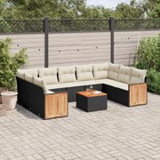 vidaXL 10 pcs conjunto sofás de jardim c/ almofadões vime PE preto