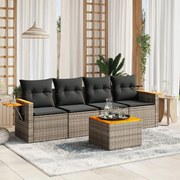 vidaXL 5 pcs conjunto sofás de jardim c/ almofadões vime PE cinzento