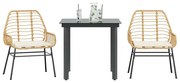 Conjunto jantar jardim 3 peças almofadas vidro vime PE castanho