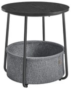Mesa lateral redonda pequena VASAGLE, mesa de cabeceira moderna com cesto de tecido, mesa de cabeceira para sala de estar, quarto, preto ébano e cinza ardósia LET223B01
