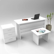 Conjunto de Mobiliário de Escritório VO9 – Branco – Secretária 140x73,