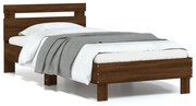 vidaXL Estrutura cama cabeceira/luzes LED 75x190 cm carvalho castanho