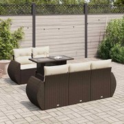 vidaXL 6 pcs conjunto de sofás jardim c/ almofadões vime PE castanho