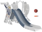 AIYAPLAY Conjunto de Escorregador e Baloiço para Crianças 3 em 1 Baloiço para Crianças de 18-48 Meses Escorregador e Cesto de Basquetebol 150x185x92 cm Branco e Azul