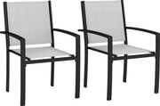 Outsunny Conjunto de 2 Cadeiras de Jardim Empilháveis para Exterior com Braços Estrutura em Aço 60x65x85 cm Cinza Claro | Aosom Portugal