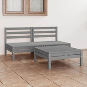 3 pcs conjunto lounge de jardim pinho maciço cinzento