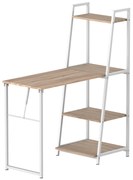 HOMCOM Escritório Plegável Rebatível Escritório Biblioteca 2 em 1 4 Prateleiras Imitação Madeira Carvalho Claro Metal Branco | Aosom Portugal