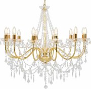 281611 vidaXL Lustre com contas lâmpadas 12 x E14 dourado