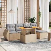 vidaXL 6 pcs conjunto de sofás p/ jardim com almofadões vime PE bege