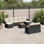 vidaXL 10 pcs conjunto sofás de jardim c/ almofadões vime PE preto