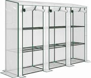 Outsunny Estufa Pequena com Prateleiras de 3 Níveis Portas com Fecho de Correr Estufa para Cultivar 215x46x151 cm Branco | Aosom Portugal