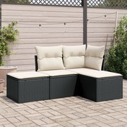 vidaXL 4 pcs conjunto de sofás para jardim c/ almofadões vime PE preto