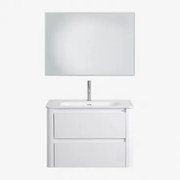 Conjunto De Móvel De Casa De Banho Suspenso 80x50 Cm Em Madeira Com Lavatório Integrado Egerton Branco & Led Retangular E Anti-embaciamento - Sklum