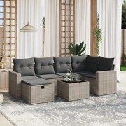 vidaXL 7 pcs conjunto sofás p/ jardim c/ almofadões vime PE cinzento