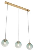 Candeeiro suspenso Art Deco latão vidro verde 3-luzes - PALLON Mezzi Art Deco