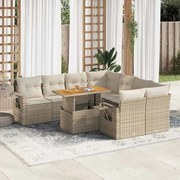vidaXL 9 pcs conjunto de sofás p/ jardim com almofadões vime PE bege