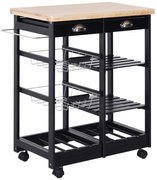 HOMCOM Carrinho de Cozinha com Rodas Prateleira Gaveta Design Compacto 74x37x76cm Solução de Armazenamento Preto | Aosom Portugal