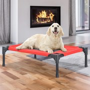 Cama para Animais de Estimação Cama Elevada para Cães Gatos Portátil Tecido Transpirável para Exterior Interior 76x61x18cm Vermelho