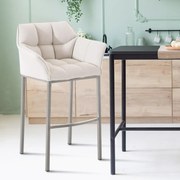 Banco de bar Damaso em tecido com estrutura prateada 64 x 110 x 48 cm Branco