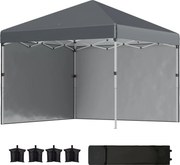 Outsunny Tenda Dobrável Pop-up 3x3 m Tenda de Jardim com 2 Paredes Laterais Anti-UV Altura Ajustável em 3 Níveis e Bolsa de Transporte Cinzento Escuro | AOSOM Portugal