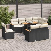 vidaXL 9 pcs conjunto sofás p/ jardim almofadões vime PE/acácia preto