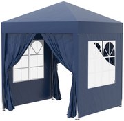 Outsunny Tenda Dobrável 2x2 m Tenda de Jardim com 4 Paredes Laterais Tecido Oxford 2 Portas 2 Janelas para Exterior Campismo Azul | Aosom Portugal