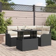 vidaXL Conjunto de Sofá de Jardim de 5 Peças com Almofadas Pretas em Rattan Sintético