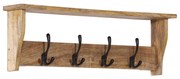 vidaXL Cabide de parede com 4 ganchos madeira de mangueira maciça