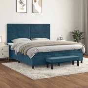 vidaXL Cama com molas/colchão 160x200 cm veludo azul-escuro