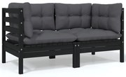 vidaXL Sofá de jardim 2 lugares com almofadões pinho maciço preto
