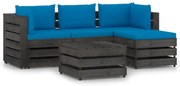 5 pcs conj. lounge jardim + almofadões madeira impreg. cinzento