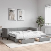 Sofá-cama c/ gavetão e gavetas 100x200 cm tecido cinzento-claro