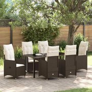 vidaXL Conjunto de Jantar de Jardim com 7 Peças e Almofadas Castanho de Rattan Poliéster