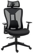 Vinsetto Cadeira Ergonômica Cadeira de Escritório Malha Preto Reclinável Apoio Cabeça Ajustável Suporte Lombar 70x66x120-128 cm | Aosom Portugal