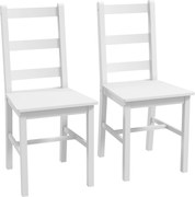 HOMCOM Conjunto de 2 Cadeiras de Jantar em Pinho Maciço Branco Encosto em Ripas 41,5x46x90 cm Branco | Aosom Portugal