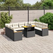 vidaXL 10 pcs conjunto sofás de jardim c/ almofadões vime PE preto