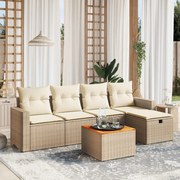 vidaXL 6 pcs conjunto de sofás p/ jardim com almofadões vime PE bege