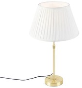 Candeeiro de mesa dourado/latão com abajur plissado creme 35 cm - Parte Clássico / Antigo