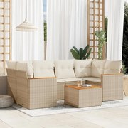 vidaXL 7 pcs conjunto de sofás p/ jardim com almofadões vime PE bege