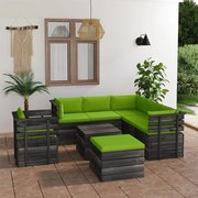 8 pcs conjunto lounge de paletes com almofadões pinho maciço