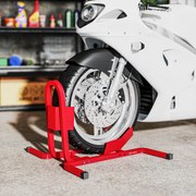 Suporte para Roda Dianteira de Moto Ajustável em 3 Níveis Carga 250 kg 60x55x43 cm Vermelho