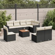 vidaXL 9 pcs conjunto de sofás p/ jardim c/ almofadões vime PE preto