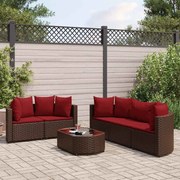 vidaXL 6 pcs conjunto de sofás jardim c/ almofadões vime PE castanho