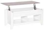 HOMCOM Mesa de Centro com Bancada Elevável Mesa de Centro com 2 Compartimentos Abertos Bancada de Imitação a Mármore Mesa Retangular para Sala de Estar 105x50x49cm Branco