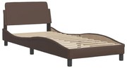 Estrutura cama c/ cabeceira couro artificial 90x190 cm castanho