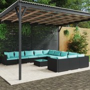 vidaXL 12 pcs conjunto lounge de jardim c/ almofadões vime PE preto
