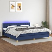 vidaXL Cama box spring c/ colchão e LED 200x200 cm tecido azul