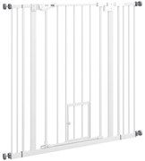 PawHut Barreira de Segurança para Cães com Porta Pequena Fechamento Automático e Sistema Duplo de Bloqueio 74-101x104,1 cm Branco