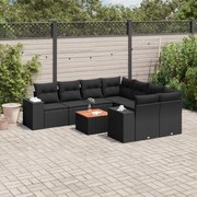 vidaXL 9 pcs conjunto de sofás p/ jardim c/ almofadões vime PE preto