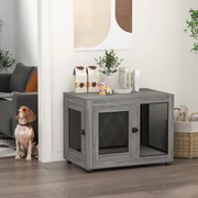 Gaiola para Cães de Madeira Mesa de Centro l com 2 Portas com Fechadura Almofada de Tecido Oxford 94x60x71,5 cm Cinza
